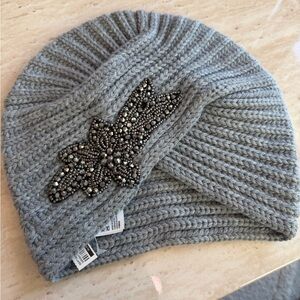 Aldo Gray Knit Beanie with Beaded Embellishment